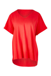 Product shot of The Relaxed Fit Woven Tee in colour Red (Red), from the front