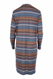 Product shot of The Striped Edge To Edge Knit Cardigan in colour Denim (Blue), from the back