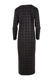 Product shot of The Ponte Check Dress in colour Blackgrey (Black), from the back