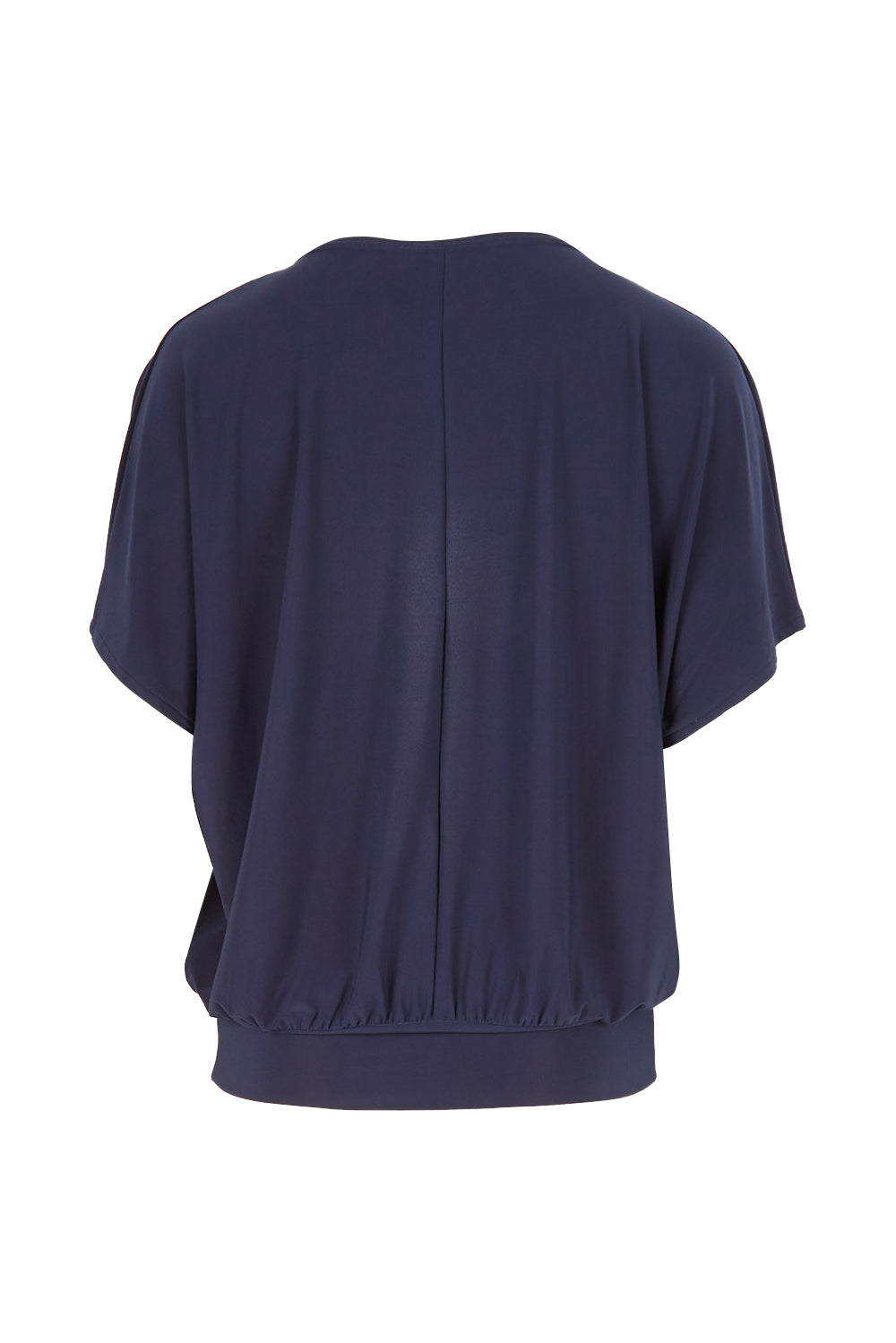 Product shot of The Recycled V Neck Wide Band Tee in colour Navy (Blue), from the back