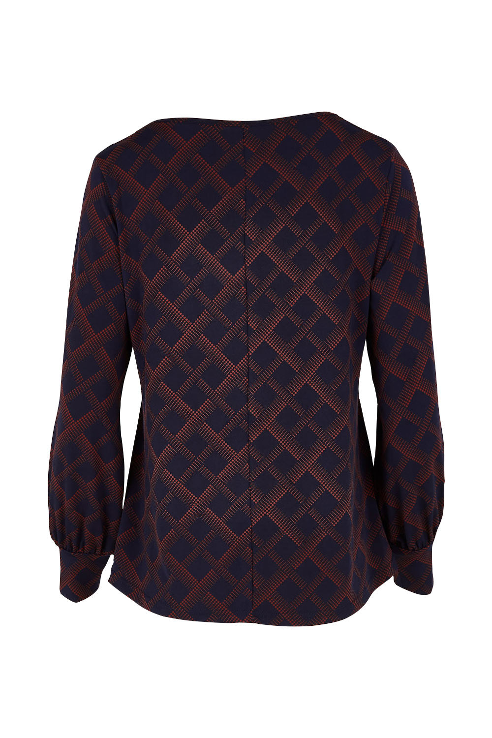 Product shot of The Keepers Printed Long Top in colour Multiprint (Blue), from the back