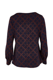 Product shot of The Keepers Printed Long Top in colour Multiprint (Blue), from the back
