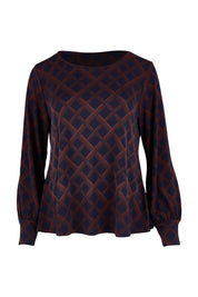 Product shot of The Keepers Printed Long Top in colour Multiprint (Blue), from the front
