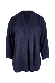 Product shot of The Nehru Collar Textured Top in colour Navy (Blue), from the front