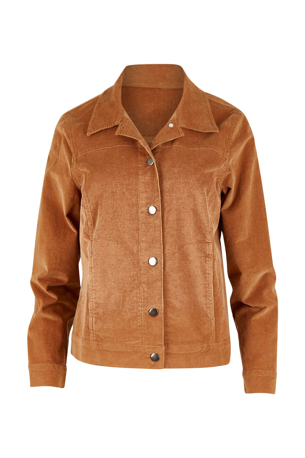 Product shot of The Cord Casual Jacket in colour Camel, from the front
