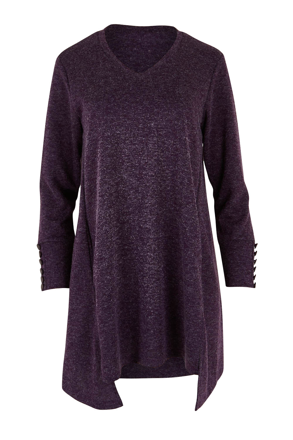 Product shot of The Keepers Knit Tunic in colour Plum (Purple), from the front