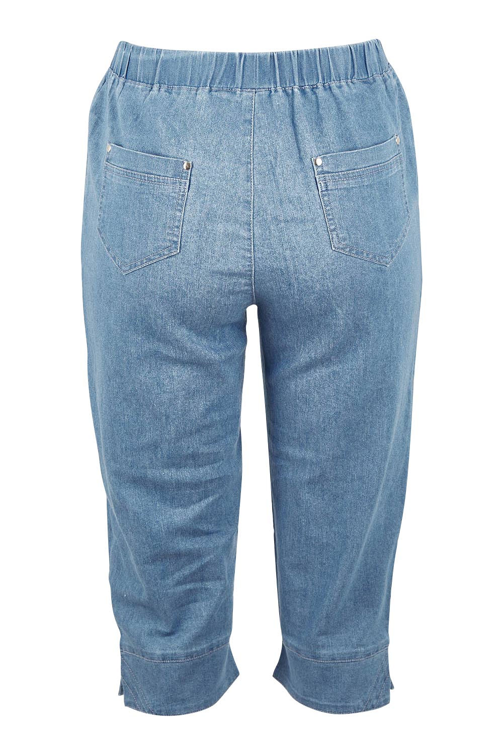 Product shot of The Cotton Blend 3/4 Pant in colour Chambray (Blue), from the back