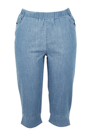 Product shot of The Cotton Blend 3/4 Pant in colour Chambray (Blue), from the front