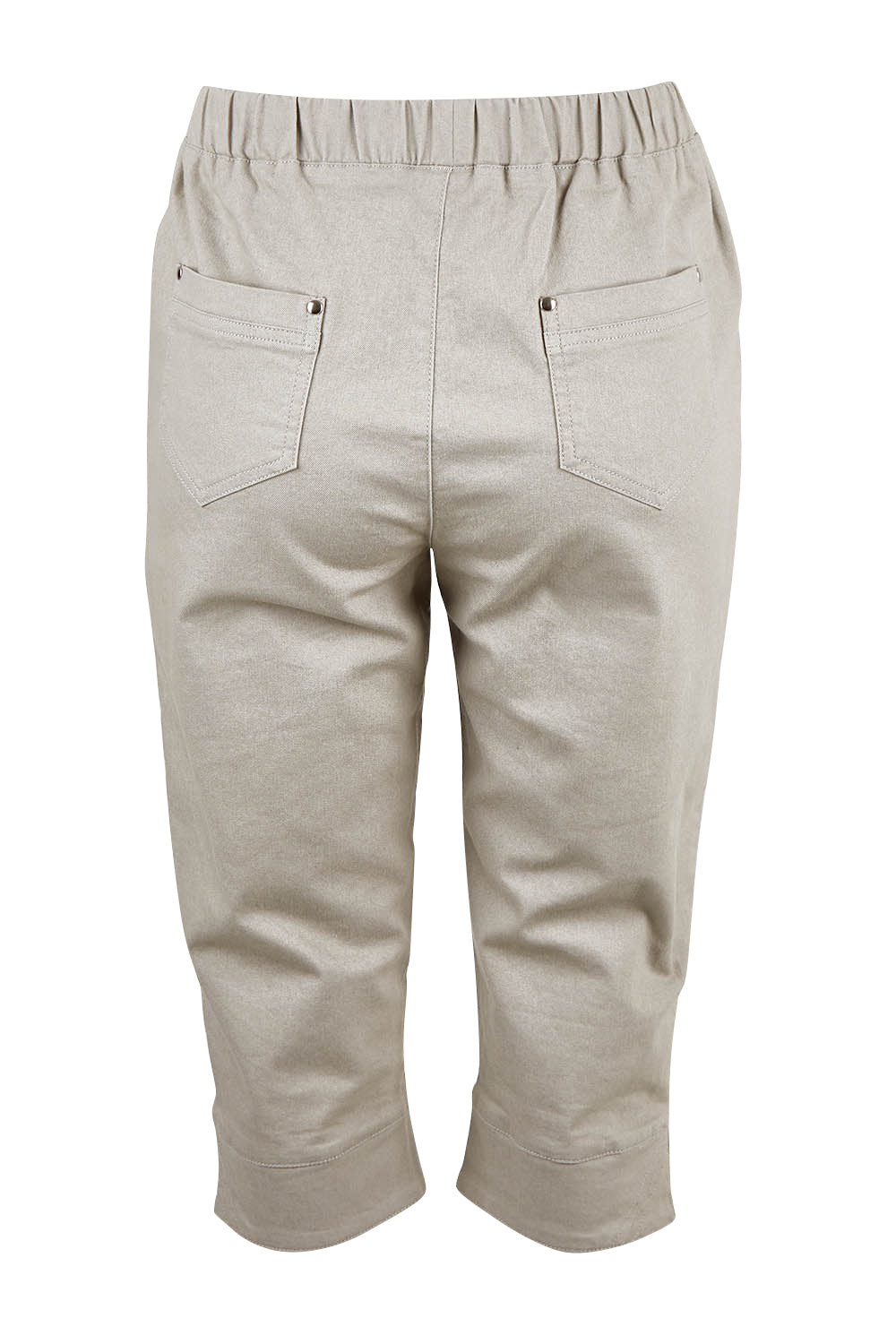 Product shot of The Cotton Blend 3/4 Pant in colour Taupe, from the back