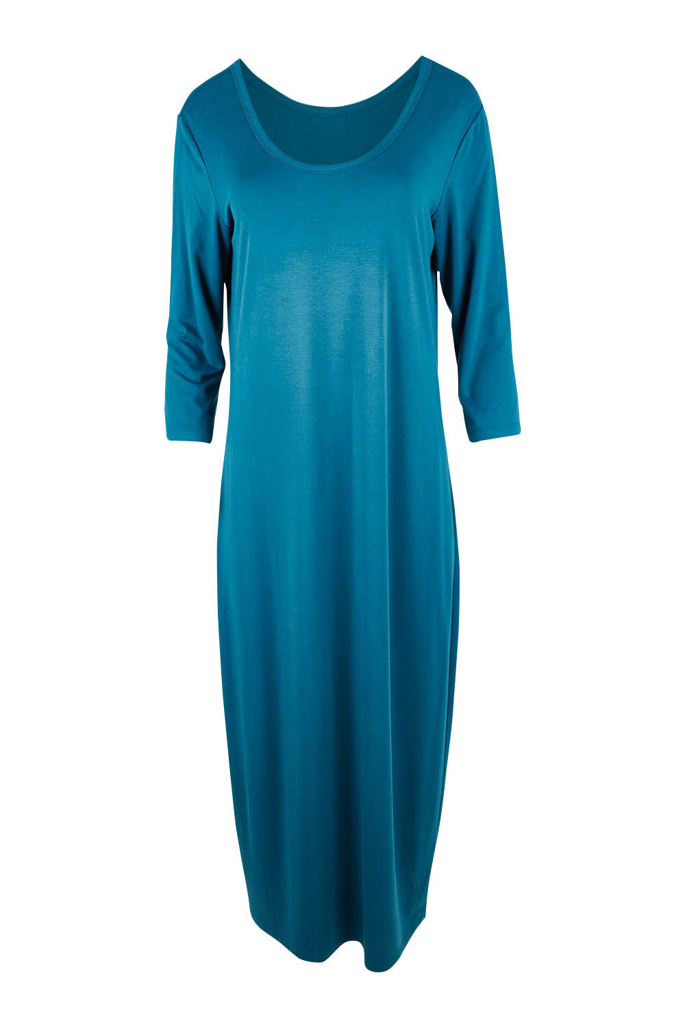 Product shot of The Bamboo 3/4 Sleeve Maxi Dress in colour Blueberry (Blue), from the front