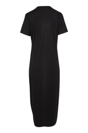 Product shot of The V Neck Bamboo Maxi Dress in colour Black (Black), from the back