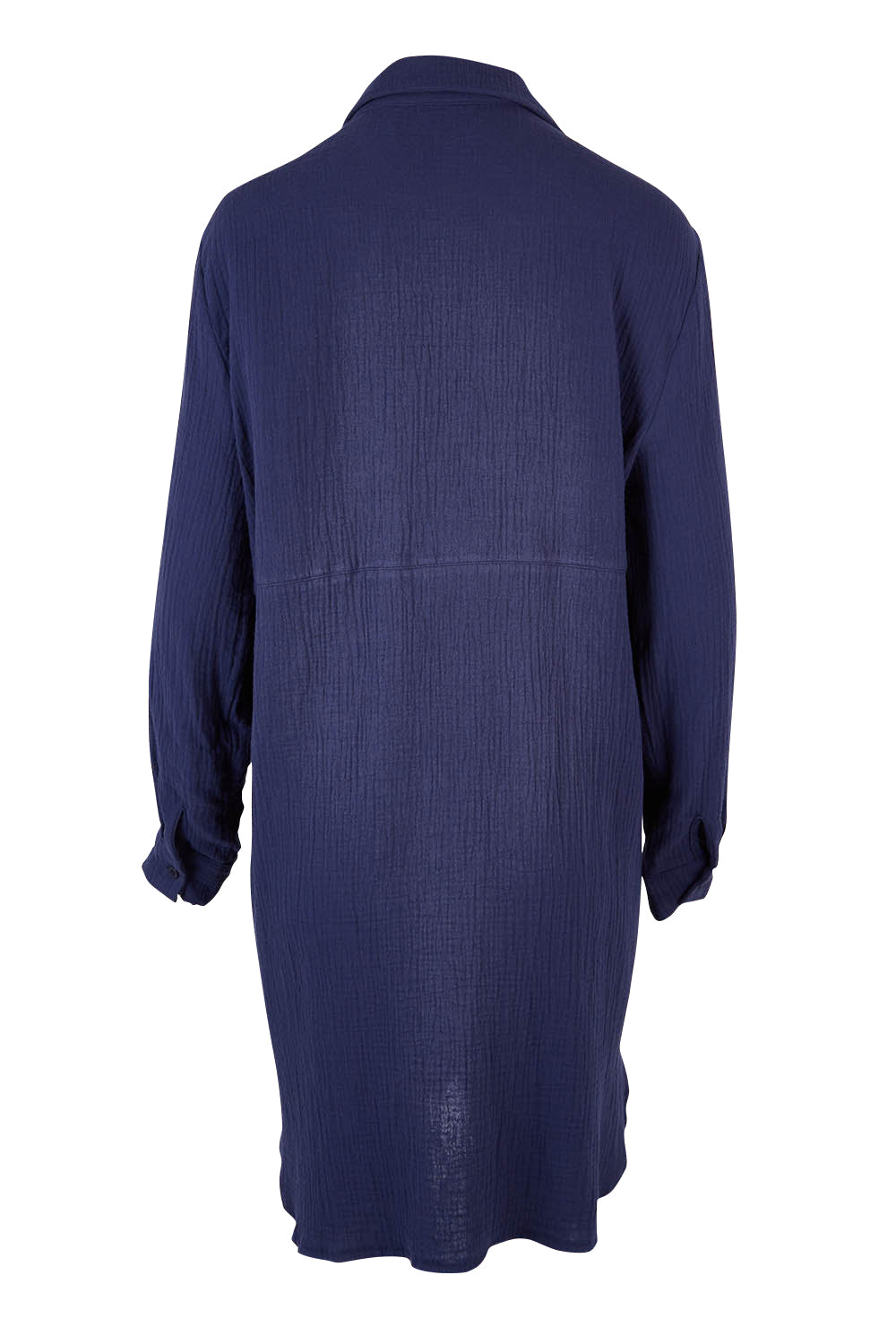Product shot of The Double Cotton Long Overshirt in colour Frenchblue (Blue), from the back