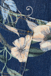 Product shot of The 5 Pocket Printed Midi Skirt in colour Softfloral (Blue), detail