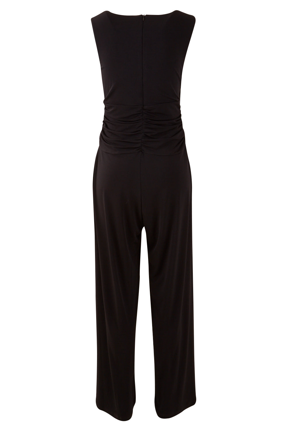 Product shot of The Cross Waist Jumpsuit in colour Black (Black), from the back