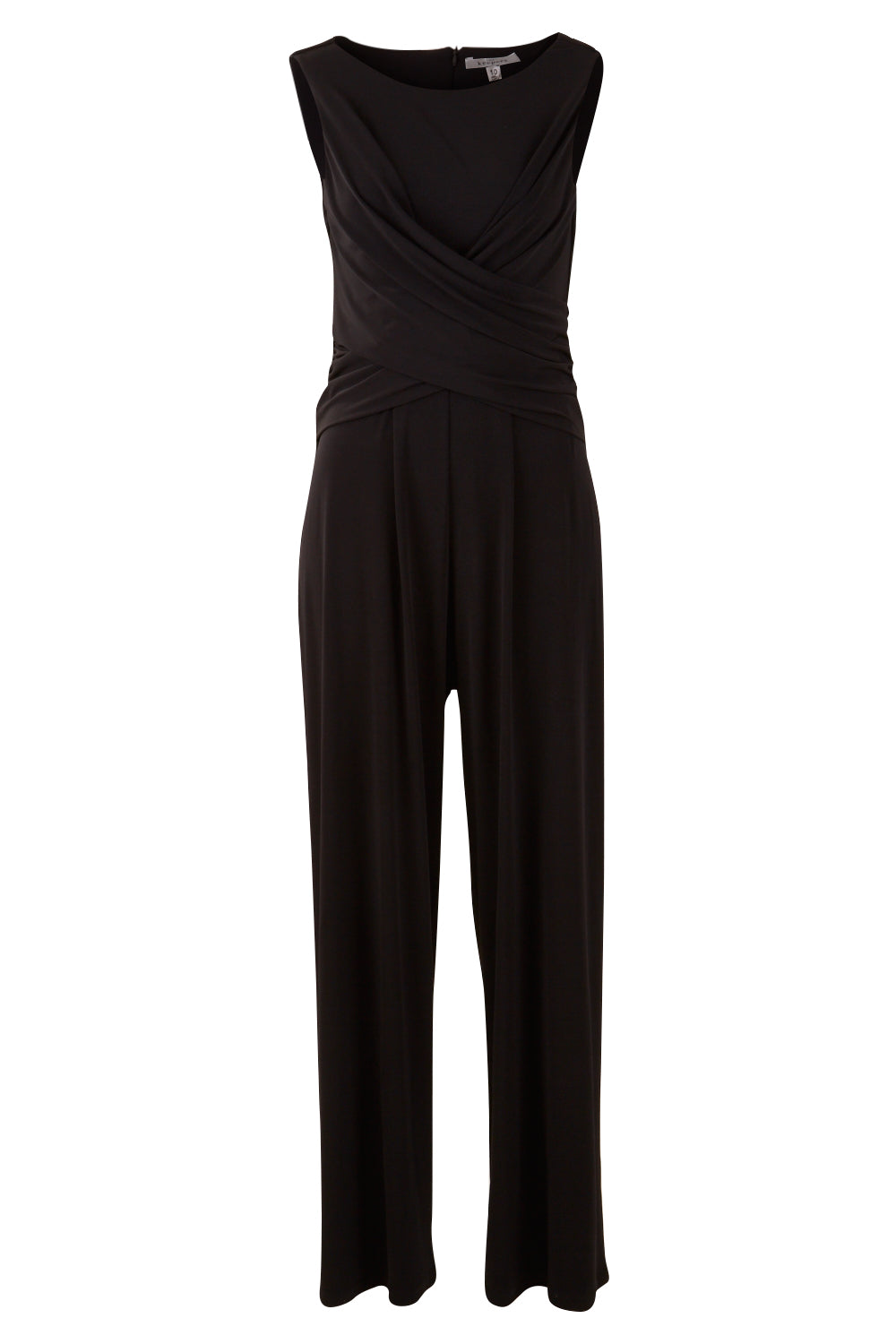 Product shot of The Cross Waist Jumpsuit in colour Black (Black), from the front