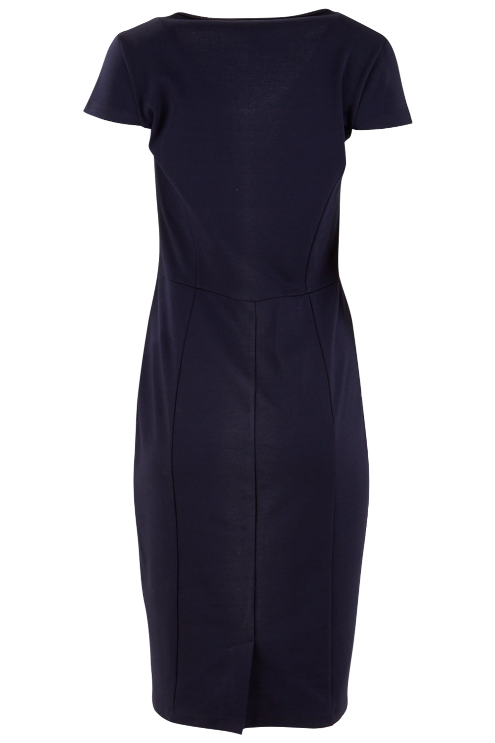 Product shot of The Deep V Neck Dress in colour Navy (Blue), from the back