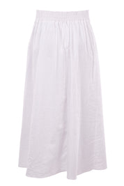 Product shot of The Button Up Midi Skirt in colour White (White), from the back