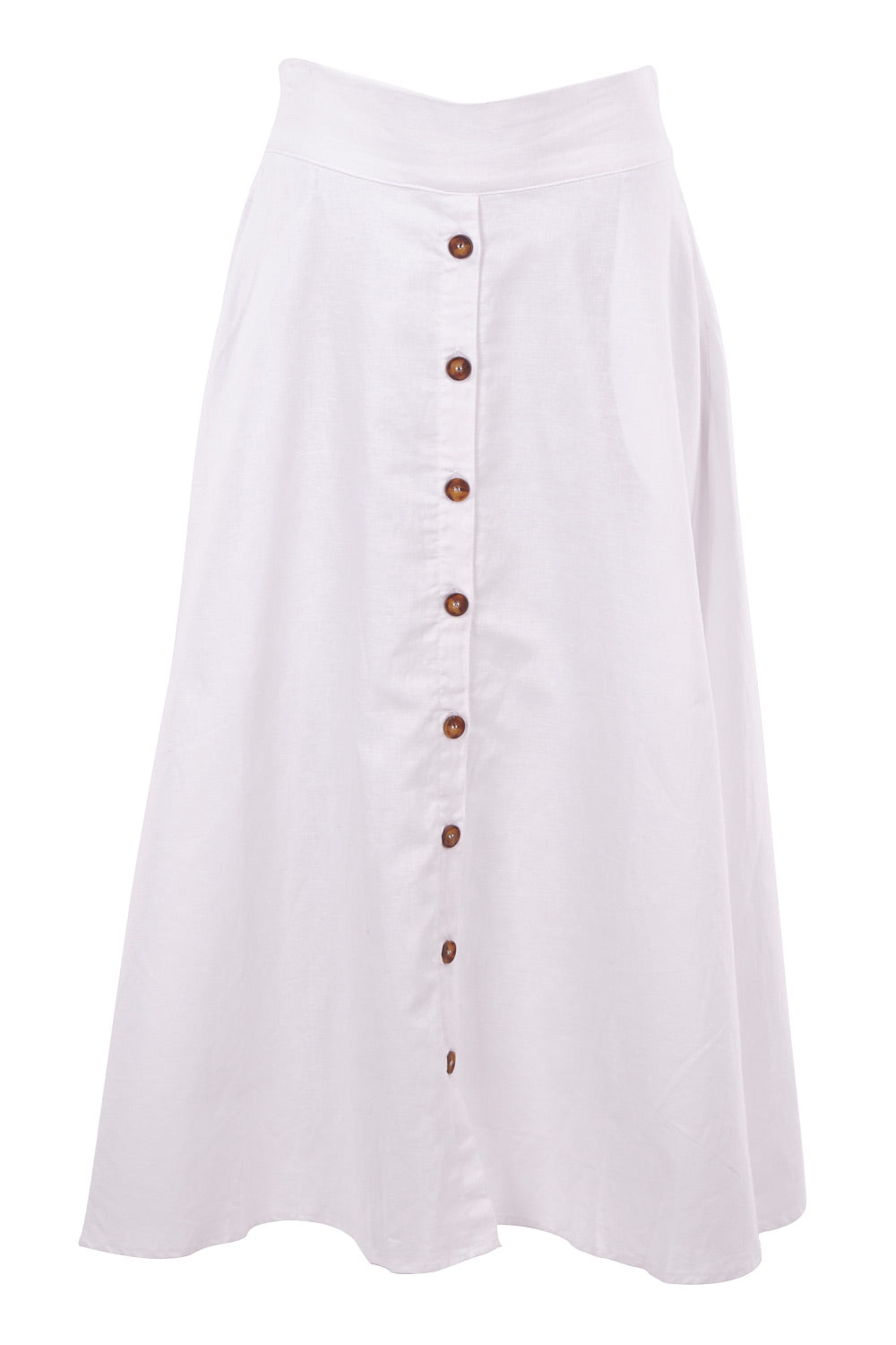 Product shot of The Button Up Midi Skirt in colour White (White), from the front