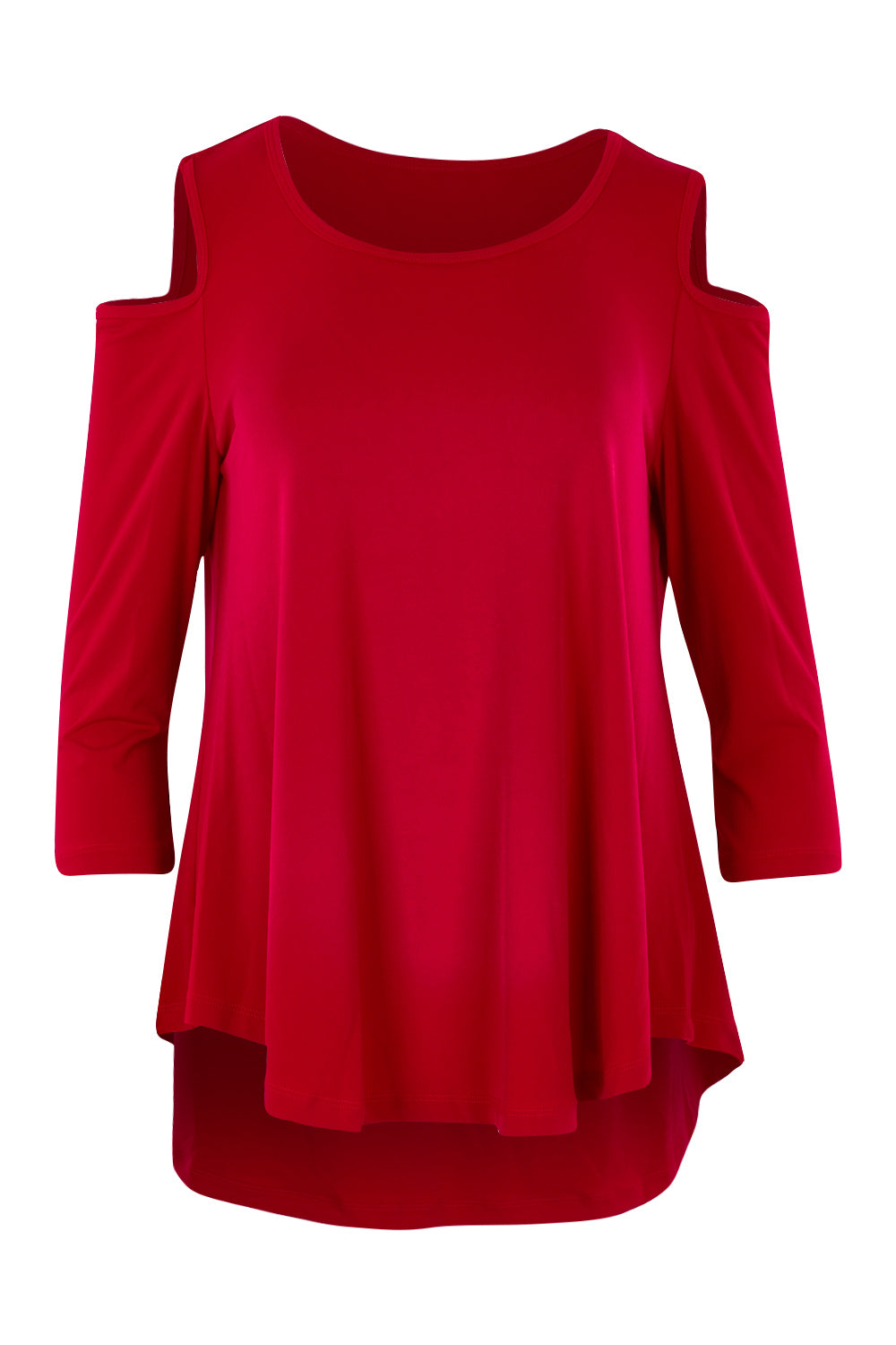 Product shot of The Cut Out Shoulder Top in colour Red (Red), from the front