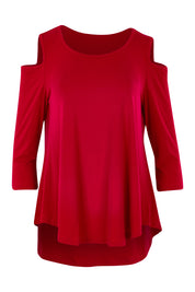 Product shot of The Cut Out Shoulder Top in colour Red (Red), from the front