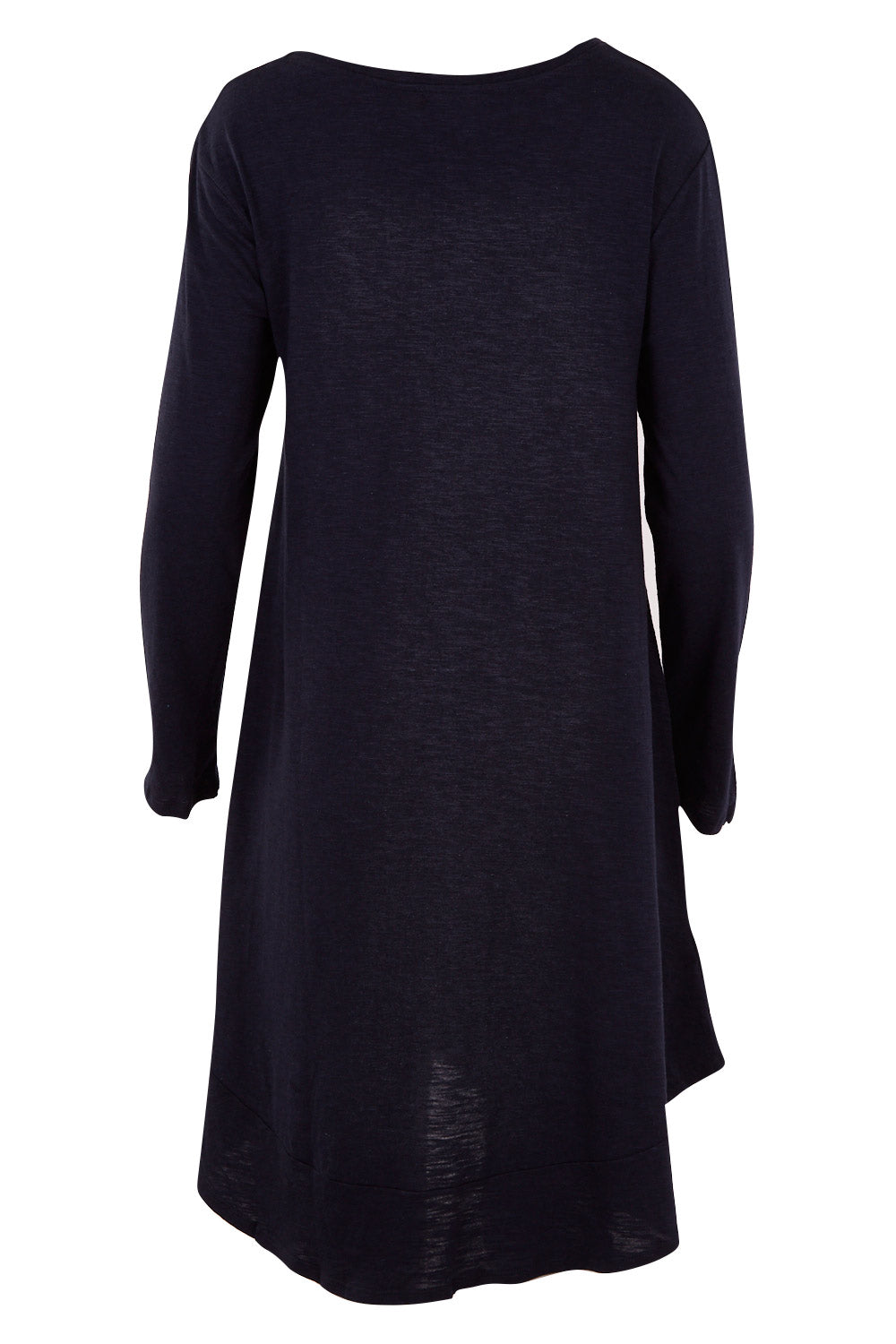 Product shot of The Long Sleeve Swing Dress in colour Navy (Blue), from the back