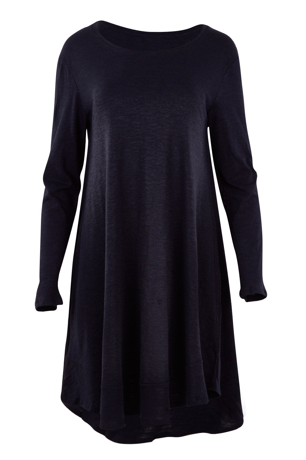 Product shot of The Long Sleeve Swing Dress in colour Navy (Blue), from the front
