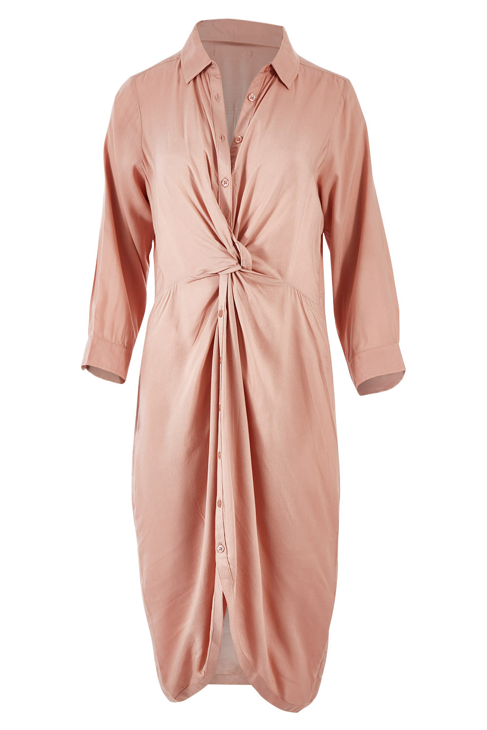 Product shot of The Twist Front Shirt Dress in colour Blush (Pink), from the front