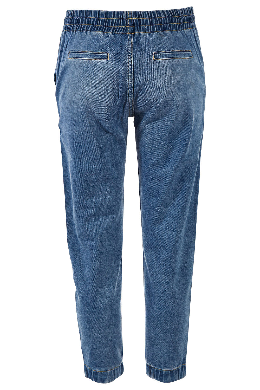 Product shot of The Pull On Jogger Jean in colour Denim (Blue), from the back