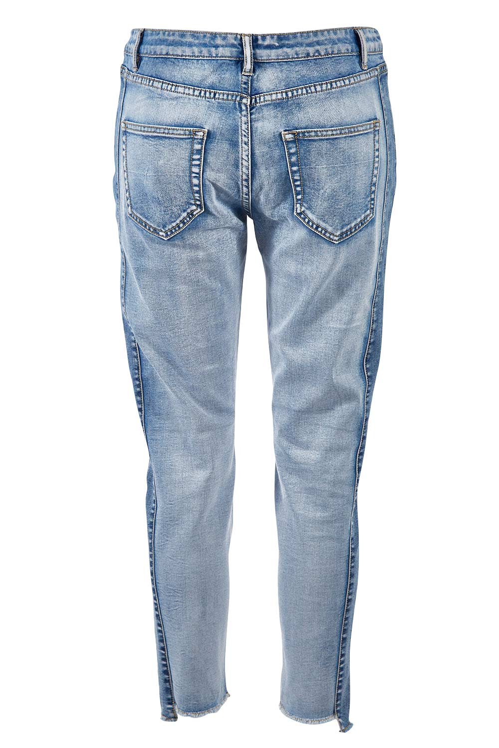 Product shot of The Step Hem Jean in colour Blue (Blue), from the back