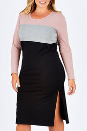 Model Fiona wearing size 16 of The Panel Ls Tee Dress in colour Pink (Pink), from the front, cropped image