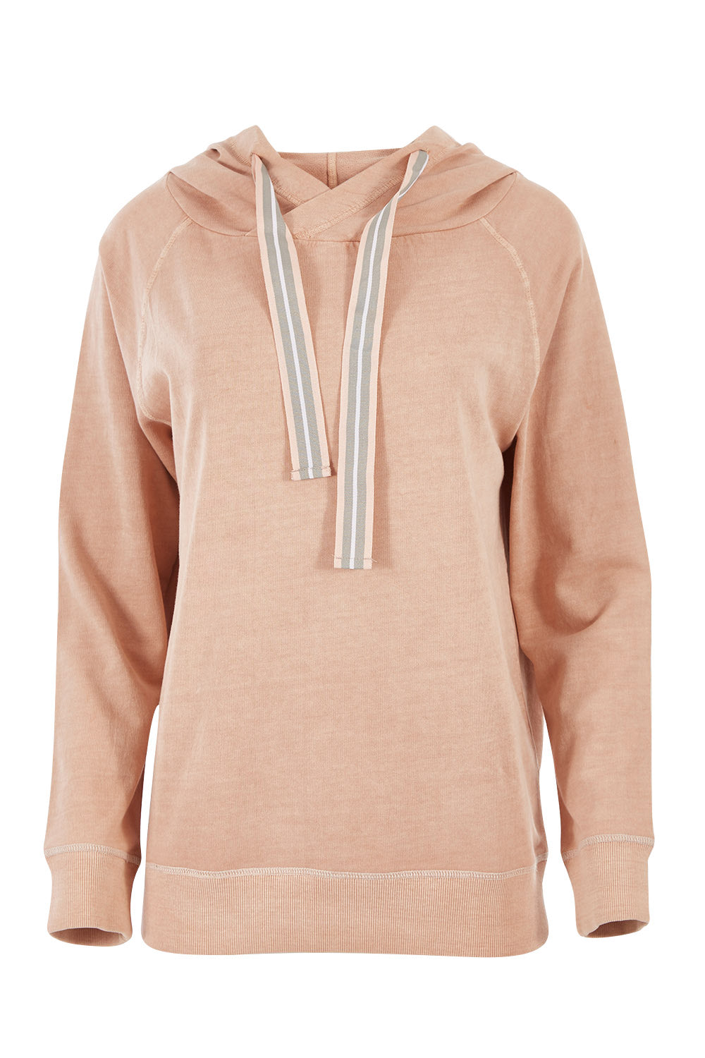 Product shot of The Tie Detail Hoody in colour Pink (Black), from the front