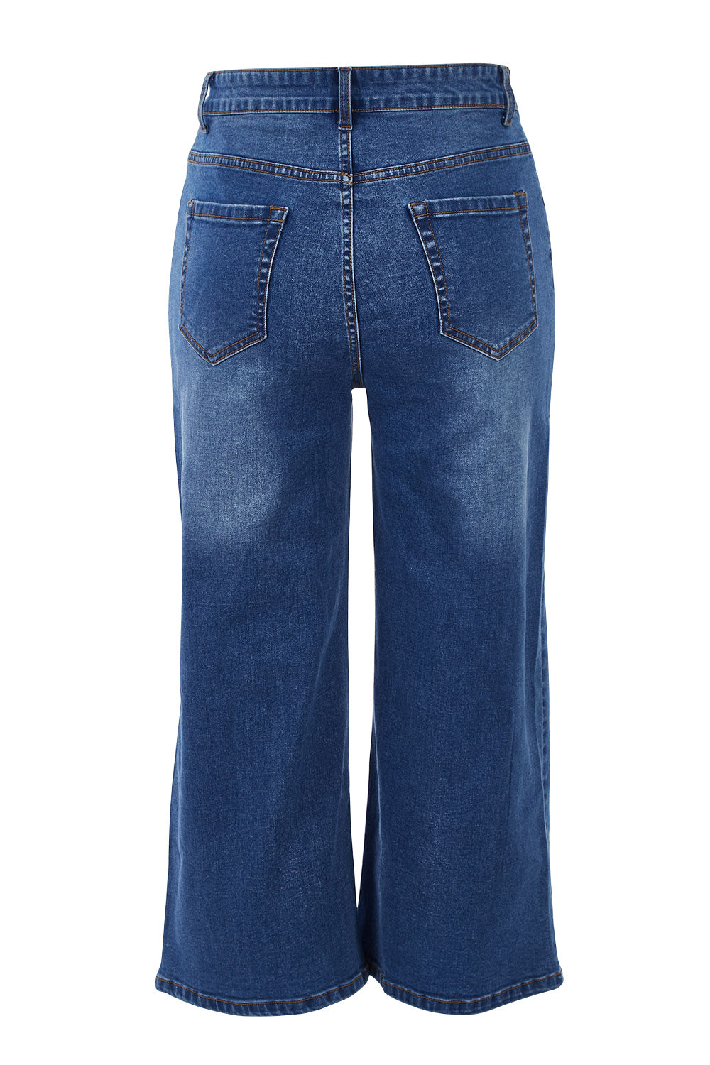 Product shot of The Wide Leg Jean in colour Denim (Blue), from the back