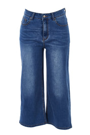 Product shot of The Wide Leg Jean in colour Denim (Blue), from the front
