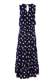 Product shot of The Overlay Maxi Dress in colour Spotprint (Blue), from the back
