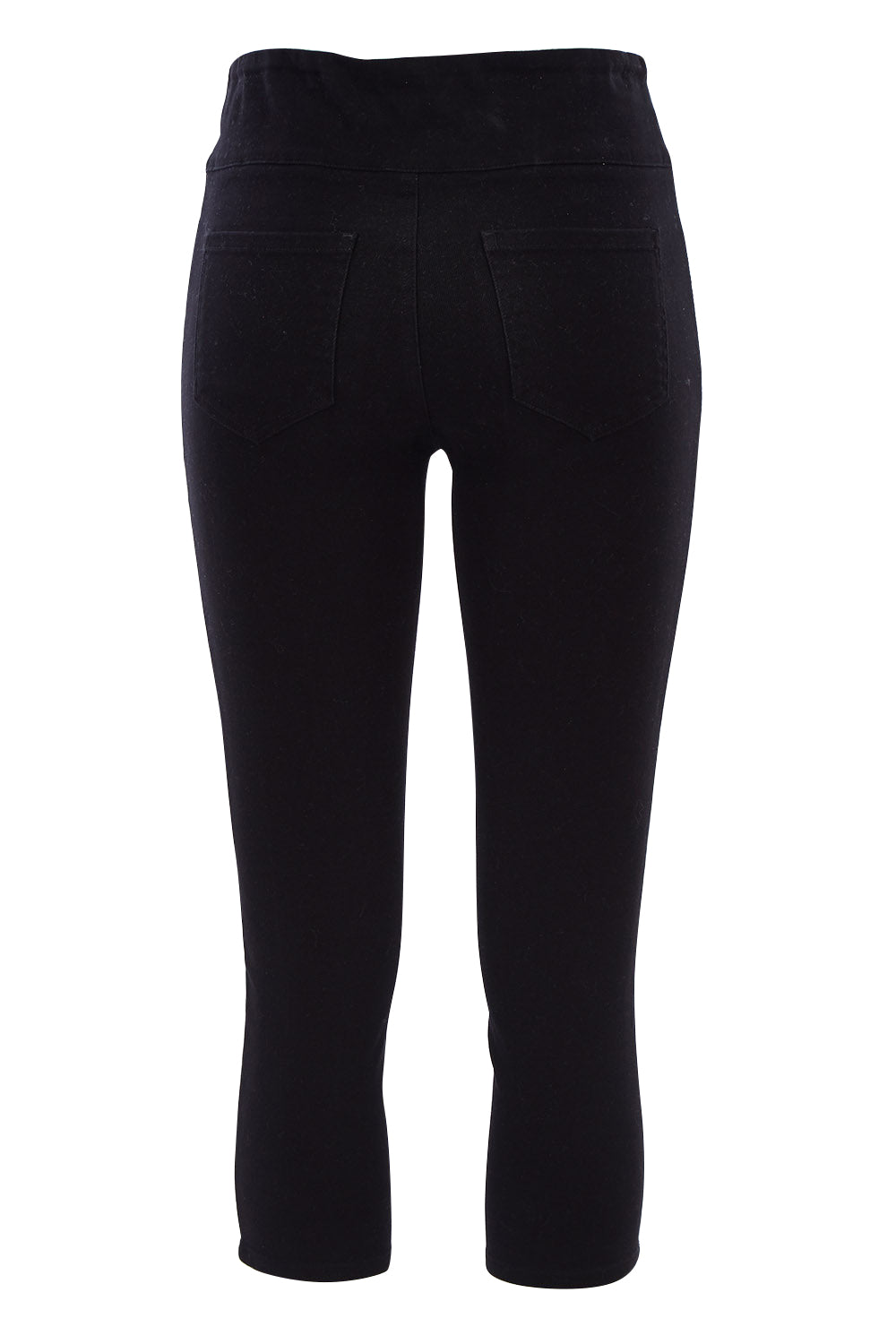 Product shot of The Cropped Skinny Pull On Jean in colour Black (Black), from the back