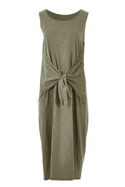 Product shot of The Tie Waist Tank Dress in colour Khaki (Green), from the front