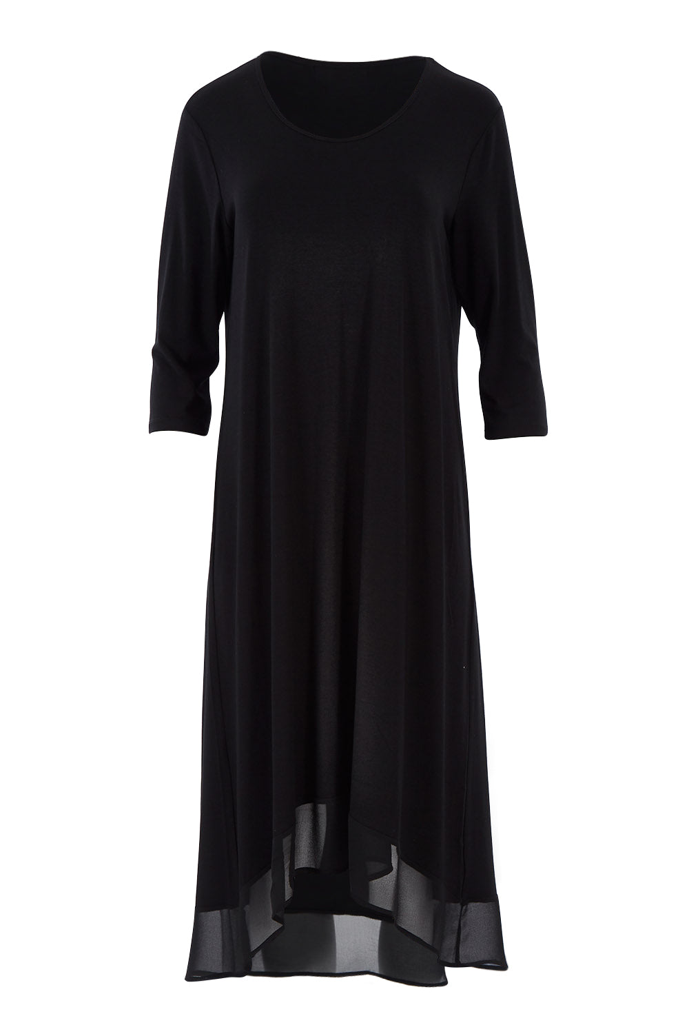 Product shot of The Chiffon Trim Dress in colour Black (Black), from the front
