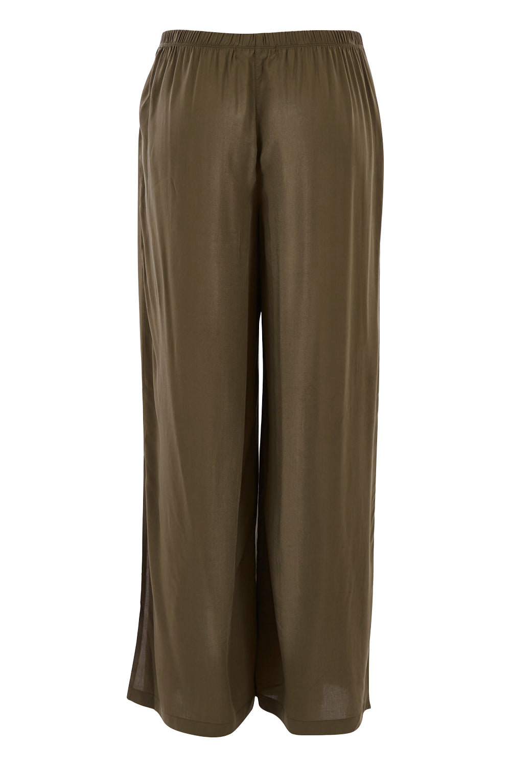 Product shot of The Tie Split Pull On Pant in colour Khaki (Green), from the back