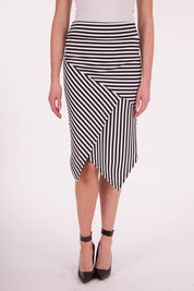 Model Anna wearing size 10 of The Contrast Striped Skirt in colour BlackWhite (Black)