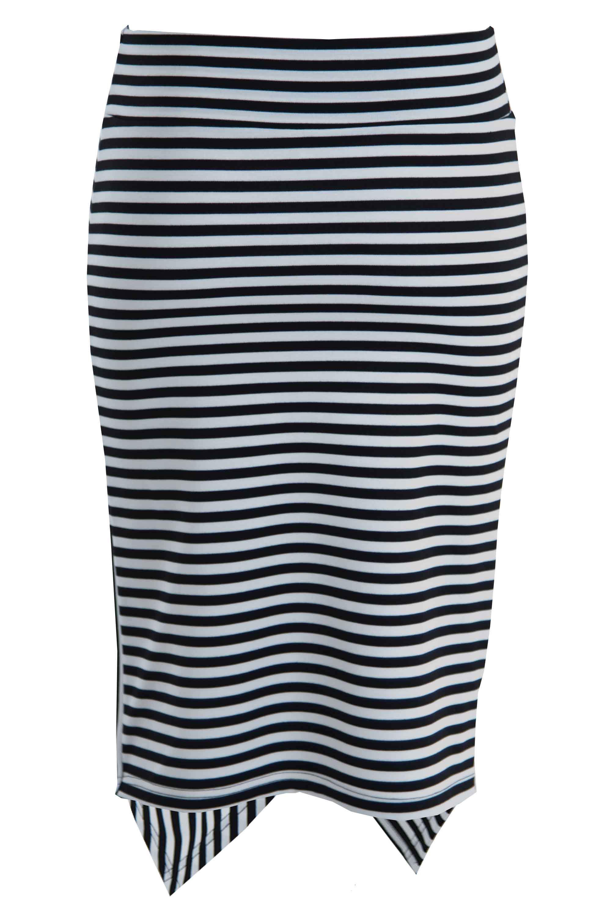 Product shot of The Contrast Striped Skirt in colour BlackWhite (Black), from the back