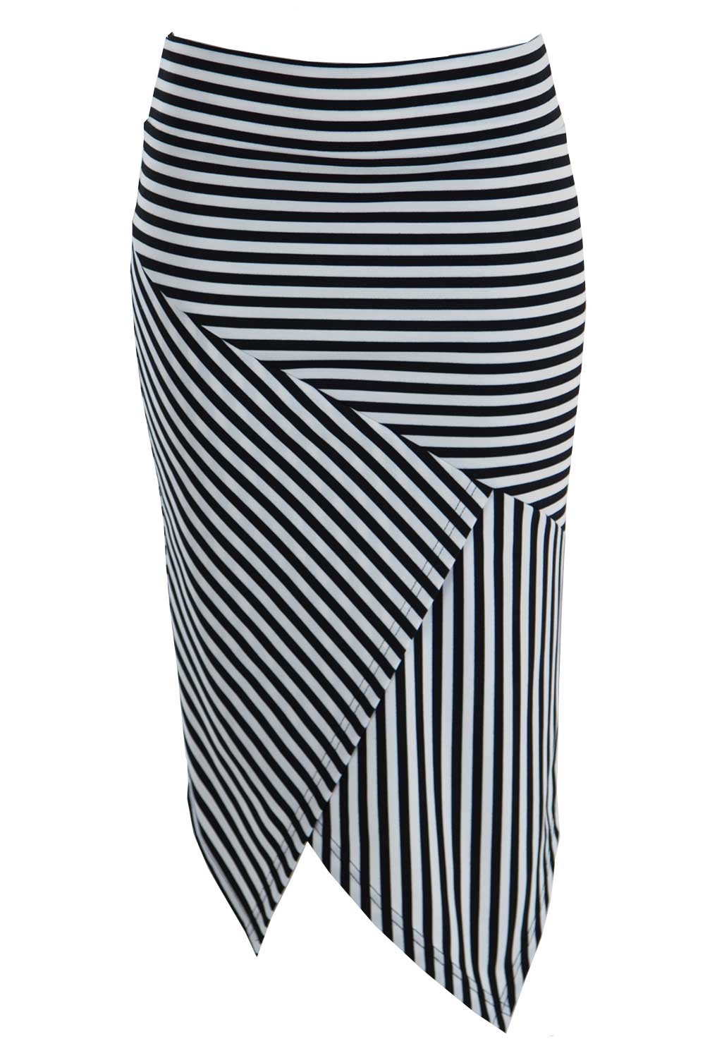 Product shot of The Contrast Striped Skirt in colour BlackWhite (Black), from the front
