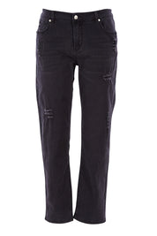 Product shot of The Distressed Boyfriend Jean in colour Black (Black), from the front