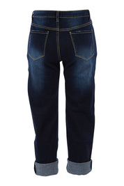 Product shot of The Distressed Boyfriend Jean in colour Darkdenim (Blue), from the back