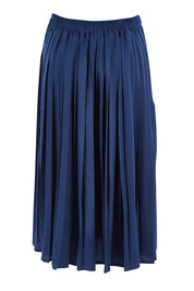 Product shot of The Pleated Skirt in colour Navy (Blue), from the back