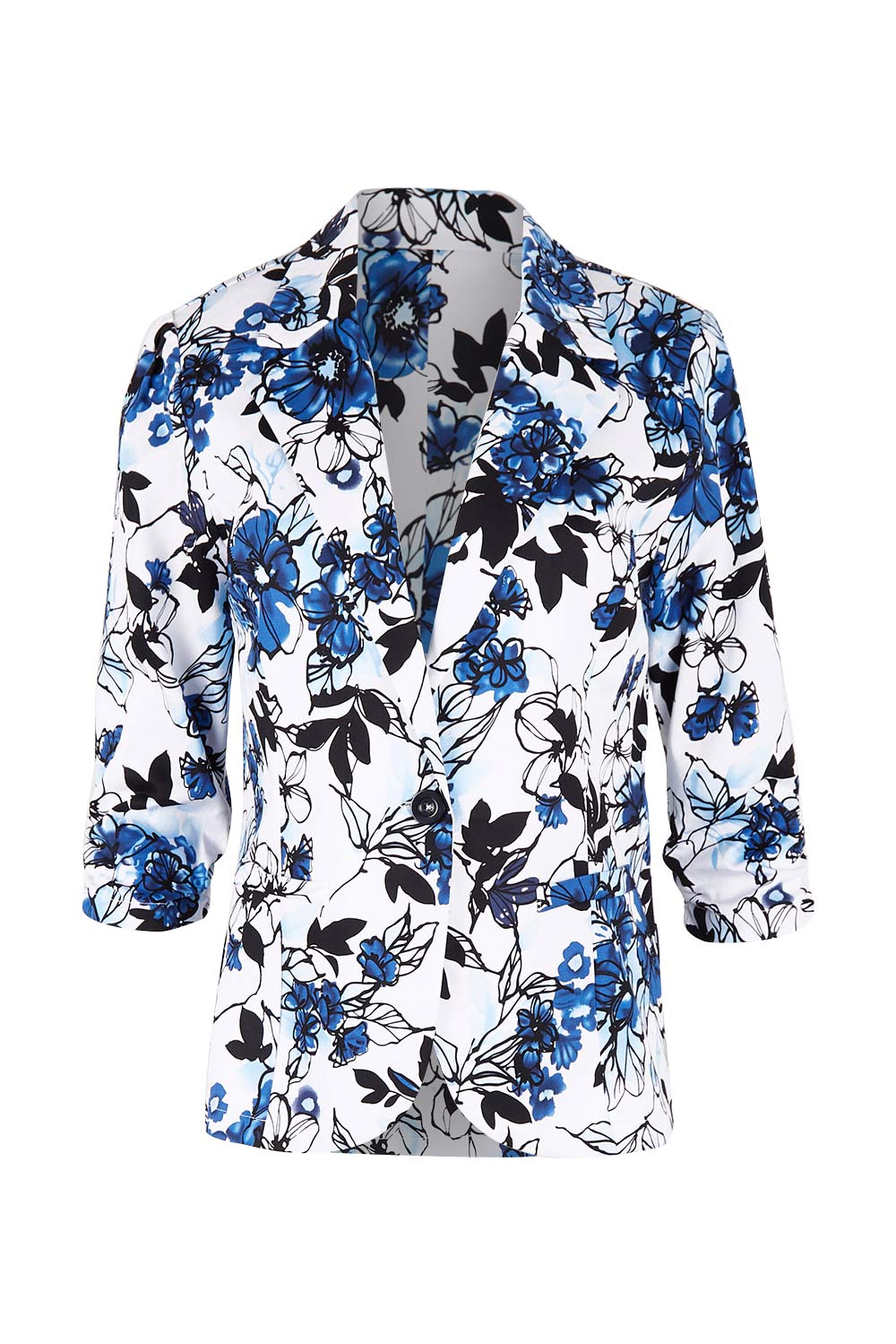 Product shot of The Everyday Printed Blazer in colour Bluefloral (Blue), from the front
