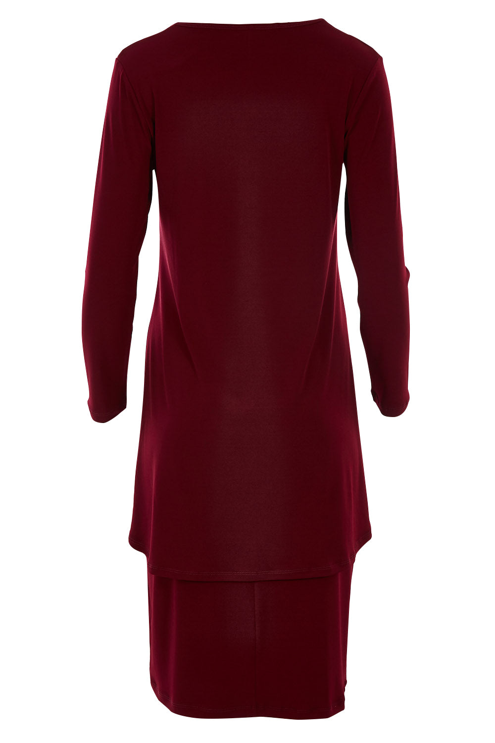 Product shot of The Long Rita Dress in colour Port (Purple), from the back
