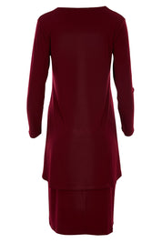 Product shot of The Long Rita Dress in colour Port (Purple), from the back