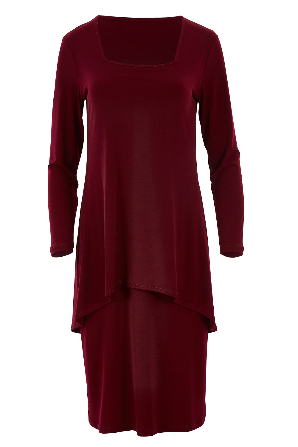 Product shot of The Long Rita Dress in colour Port (Purple), from the front