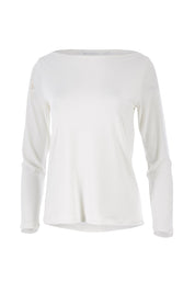 Product shot of The Boat Neck Top in colour Ivory (White), from the front