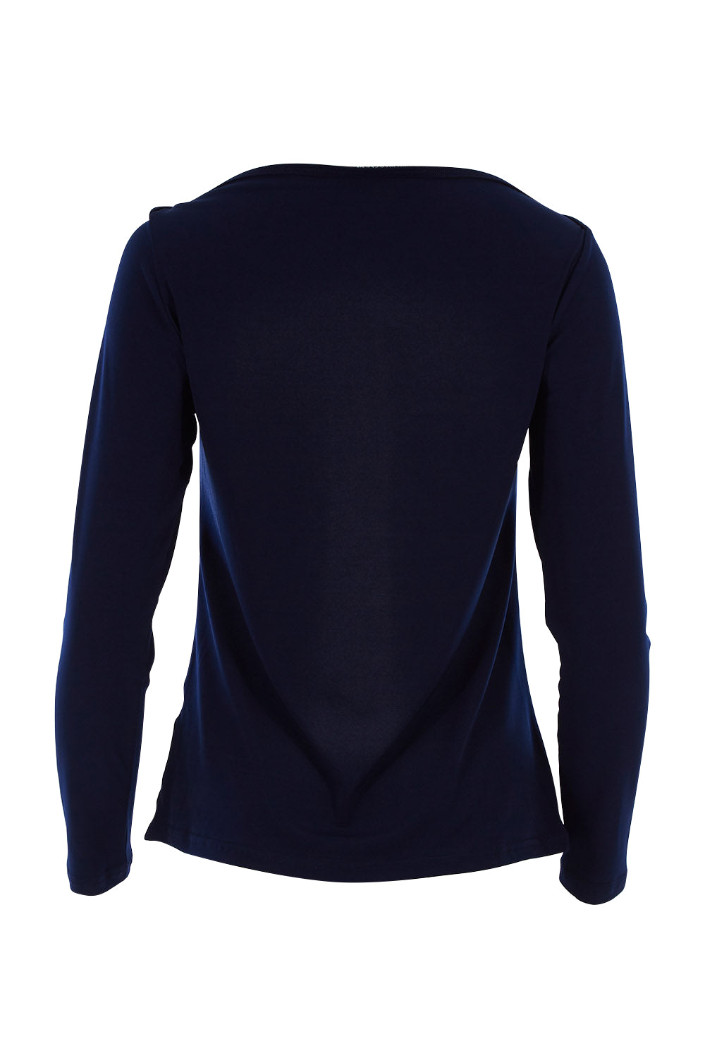 Product shot of The Boat Neck Top in colour Navy (Blue), from the back
